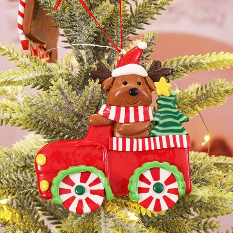Weihnachtsbaum Hängeornamente Polymer-Ton Weihnachtsmann Schneemann Auto Lebkuchenmann Xmas Feiertag Party Dekor Charms
