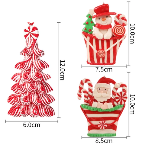 Weihnachtsbaum Hängeornamente Zuckerstangenstreifen Polymerton Weihnachtsmann Schneemann Figur Für Feiertags Heimdekoration