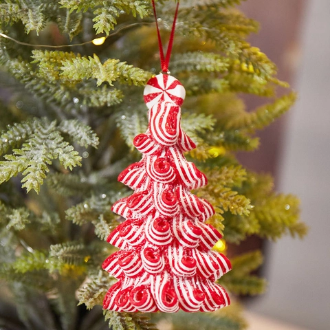 Weihnachtsbaum Hängeornamente Zuckerstangenstreifen Polymerton Weihnachtsmann Schneemann Figur Für Feiertags Heimdekoration