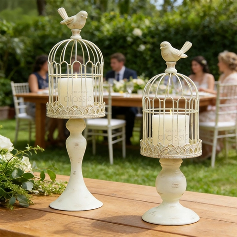 Europäischer Vintage Eisen Vogelkäfig Kerzenständer Mit Vogel-Abschluss Retro Metall Hohl Geschnitten Kerzenhalter Für Zuhause Hochzeit Deko