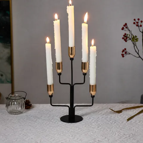 Modern Nordic Iron Aluminum Candle Holder Matte Black And Gold Electroplated Multi-Arm Candlestick For Wedding Party Home Decor