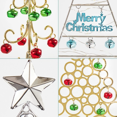 Mini Weihnachtsbaum Aus Eisen Für Den Tisch Gold Silber Hohl Metall Baum Mit Glocken Und Stern Für Festliche Desktop Dekoration