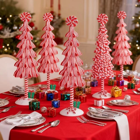 Miniatur Weihnachts Süßigkeiten Baum Tischdeko Polymer Ton Rot Weiß Gestreifter Lutscher Stil Weihnachtsbaum Festliche Dekoration