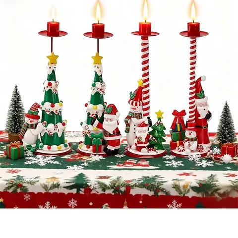 Vintage Weihnachten Kerzenhalter Europäischer Stil Eisen Polymerton Weihnachtsmann Schneemann Weihnachtsbaum Tisch Atmosphäre Dekoration