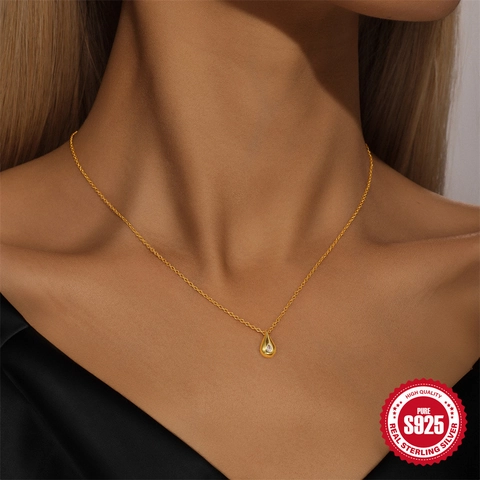 S925 Sterling Silver Teardrop Pendant Necklace Zircon Inlaid Gold Plated O-Chain Minimalist Jewelry For Women Gift