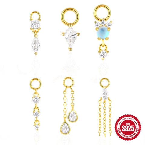 Pendentif de Boucle d'Oreille en Argent Sterling 925 Uniquement Sans Chaîne Minimaliste Plaqué Or Zircone Accessoires Géométriques Femme