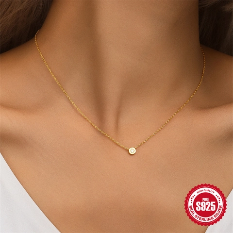 S925 Sterling Silver Eight-pointed Star Round Pendant Necklace Gold Plated Minimalist Zircon Inlaid Fashion Jewelry For Women Everyday Wear