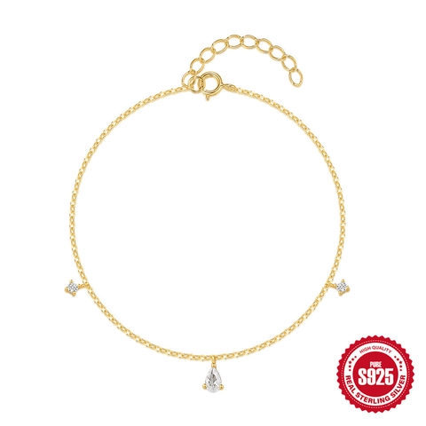 Bracciale in Argento Sterling 925 con Zirconia a Goccia per Donna Placcato Oro Minimalista Raffinato con Cristallo a Pera Gioielli Mano Regalo