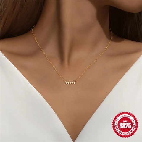 Minimalistische S925 Sterlingsilber Raute Zirkonia Schlüsselbeinkette Für Damen Vergoldet Zierlicher Einreihiger Geometrischer Anhänger Schmuck Geschenk