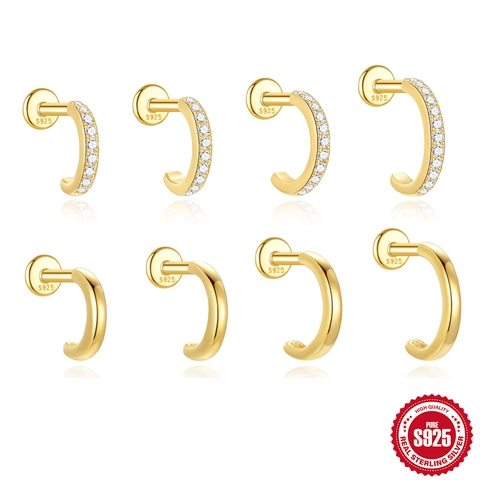 925 Sterlingsilber C-Form Ohrknorpelstecker Minimalistisch Zirkonia Flaches Design Piercing Ohrringe Für Damen Herren Schmuck