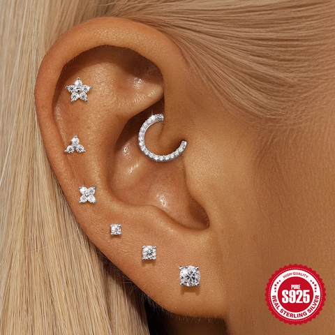 Moissanite 925 Sterling Silver Nose Ring Hoop Daith Septum Ear Cartilage Stud Earrings Piercing Jewelry For Women