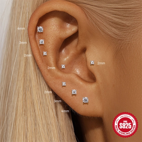 S925 Sterlingsilber Moissanit Labret Stecker Internes Gewinde Flacher Rücken Knorpel Ohrring Für Piercing Schmuck Damen