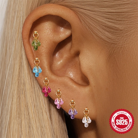 925 Sterling Silver Teardrop Zirconia Cartilage Piercing Stud Earrings Gold Silver Plated Helix Tragus Jewelry Gift For Women