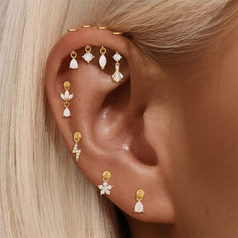 316L Edelstahl Piercing Schmuck Krone Strass Anhänger Lippenring Ohrenknochen Stecker Conch Ohrring Geometrischer Körperschmuck