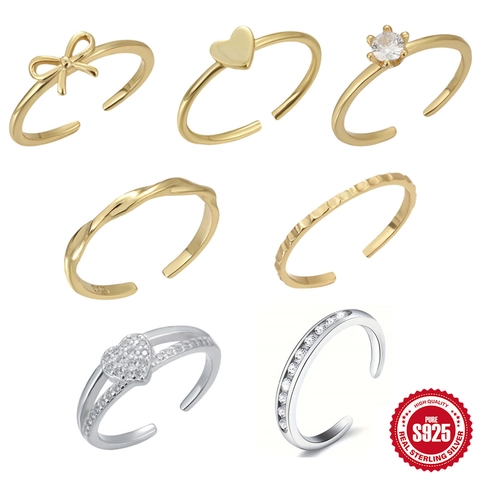 925 Sterling Silber Zehenring Für Damen Sommer Strand Zirkon Herz Schleife Verstellbarer Offener Fußschmuck Minimalistischer Ring