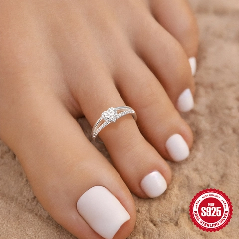 925 Sterling Silber Zehenring Für Damen Sommer Strand Zirkon Herz Schleife Verstellbarer Offener Fußschmuck Minimalistischer Ring