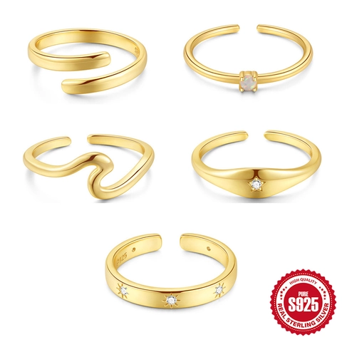 Anillo de Dedo del Pie de Plata de Ley 925 Chapado en Oro para Mujer Minimalista Onda Estrella Zirconia Ajustable Joyería de Playa