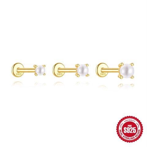Boucle d'Oreille Piercing Labret en Argent Sterling 925 Künstliche Perle Avec Tige en Argent Sterling 925 pour Femme Homme Bijoux