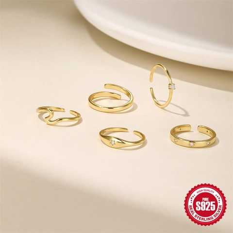 Anillos para el Dedo del Pie de Plata de Ley 925 para Mujer Bañado en Oro Ajustable Abierto Onda Estrella Joyería de Verano