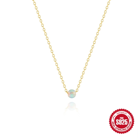 Minimalistische 925 Sterling Silber Opal Kugel Anhänger Halskette Für Damen Vergoldet Verstellbare Schlüsselbeinkette Mode Schmuck