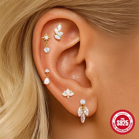 925 Sterling Silver Ear Cartilage Stud Earrings Minimalist Zirconia Opal Flat Back Internally Threaded Piercing Jewelry For Women Men Gift