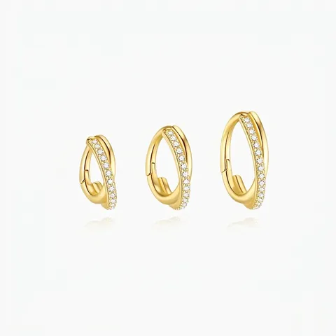 925 Sterling Silver Crossover Hoop Earrings For Women Gold Plated Geometric Zirconia Piercing Ear Cartilage Ring Jewelry