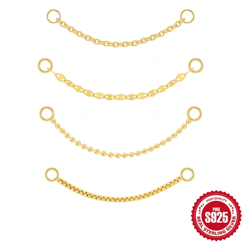 Accesorios para Pendientes de Cadena de Plata de Ley 925 Chapados en Oro para Mujer Minimalista Colgante DIY Joyería de Piercing