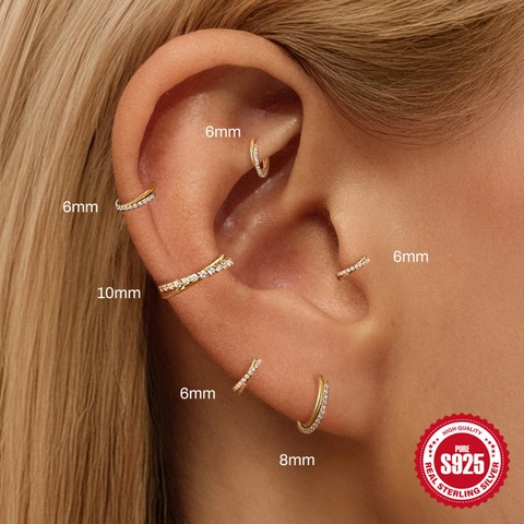 925 Sterling Silver Crossover Hoop Earrings For Women Gold Plated Geometric Zirconia Piercing Ear Cartilage Ring Jewelry