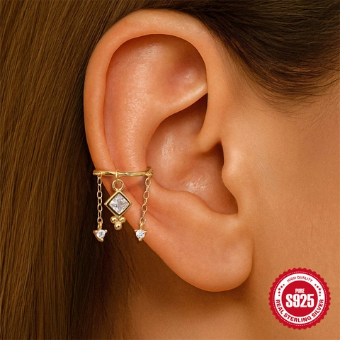 S925 Sterling Silver Nose Ring Hoop With Tassel Garnet Zirconia Inlaid Bohemian Gold Clicker Ear Bone Clip Jewelry For Women