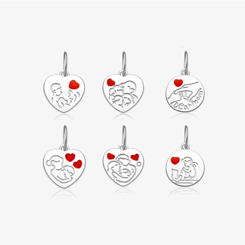 925 Sterling Silver Mother Child Charm Pendant For Necklace Heart Round Enamel Jewelry Making Accessory Mother's Day Gift