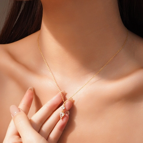 925 Sterling Silver Necklace For Women Double Stone Pendant Round Kite Shaped Zirconia Sparkly Collar Chain Jewelry Gift