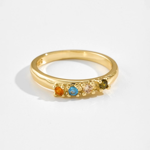 18K Gold Plated S925 Sterling Silver Ring With Colorful Round Zirconia Fashion Minimalist Jewelry Finger Ring For Women Gift