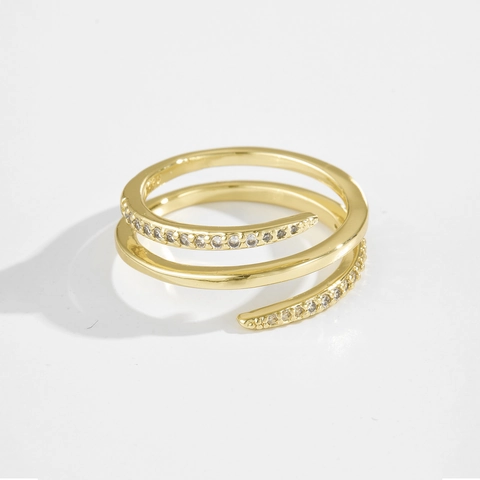 925 Sterling Silver Triple Layer Wrap Adjustable Open Ring Women Inlaid Zirconia Fashion Geometric Spiral Finger Jewelry Gift
