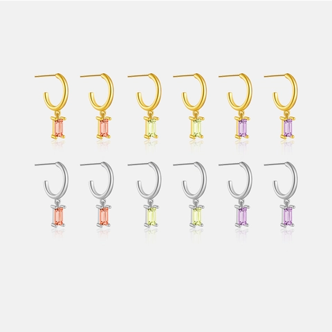 S925 Sterling Silver Rectangle Zirconia Dangle Earrings For Women Geometric Hoop Drop Earrings Gold Silver Plated Fashion Jewelry