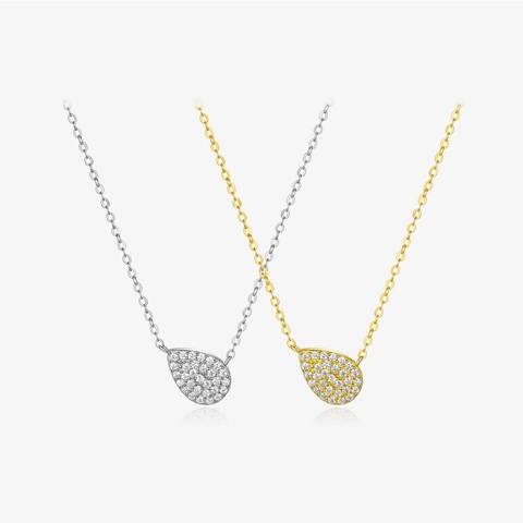 925 Sterling Silver Pear Shape Pave Zirconia Pendant Necklace Elegant 18K Gold Plated Water Drop Chain Necklace For Women Jewelry