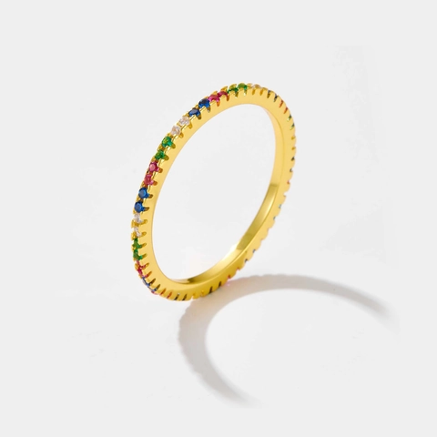 S925 Sterling Silver Minimalist Stacking Ring For Women 18K Gold Plated Cubic Zirconia Eternity Band Rainbow Black White Stone Jewelry