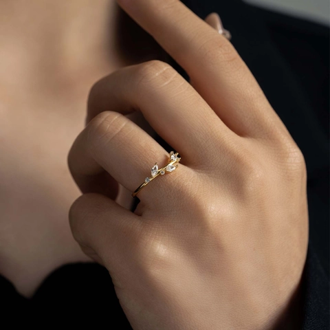 925 Sterling Silver Leaf Vine Ring Gold Plated Zirconia Inlaid Crown Band Ring For Women Wedding Jewelry Gift