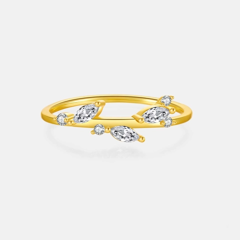 925 Sterling Silver Leaf Vine Ring Gold Plated Zirconia Inlaid Crown Band Ring For Women Wedding Jewelry Gift