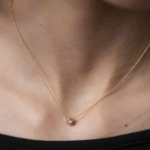 Minimalist 925 Sterling Silver Round Bezel Set Zirconia Pendant Necklace For Women Elegant Gold Silver Plated Jewelry Gift