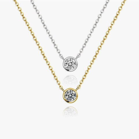 Minimalist 925 Sterling Silver Round Bezel Set Zirconia Pendant Necklace For Women Elegant Gold Silver Plated Jewelry Gift