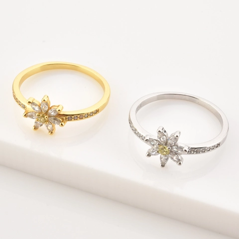 Anillo de Margarita de Plata de Ley S925 para Mujer Bañado en Oro Plata con Flor de Zirconia Joyería Delicada Regalo