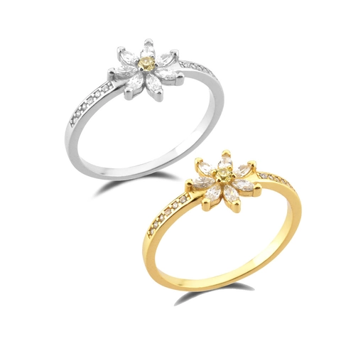 Anillo de Margarita de Plata de Ley S925 para Mujer Bañado en Oro Plata con Flor de Zirconia Joyería Delicada Regalo