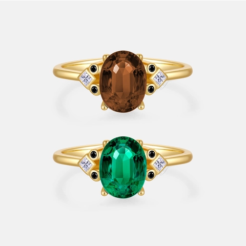 Elegante Anillo de Plata de Ley 925 Chapado en Oro de 18K con Zirconia Ovalada Anillos Minimalistas con Piedra Preciosa Verde Blanco Café para Mujer