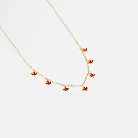 925 Sterling Silver Red Maple Leaf Necklace For Women 18K Gold Plated Enamel Autumn Leaf Pendant Fine Jewelry For Daily Wear