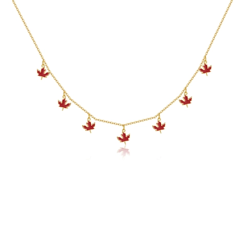 925 Sterling Silver Red Maple Leaf Necklace For Women 18K Gold Plated Enamel Autumn Leaf Pendant Fine Jewelry For Daily Wear