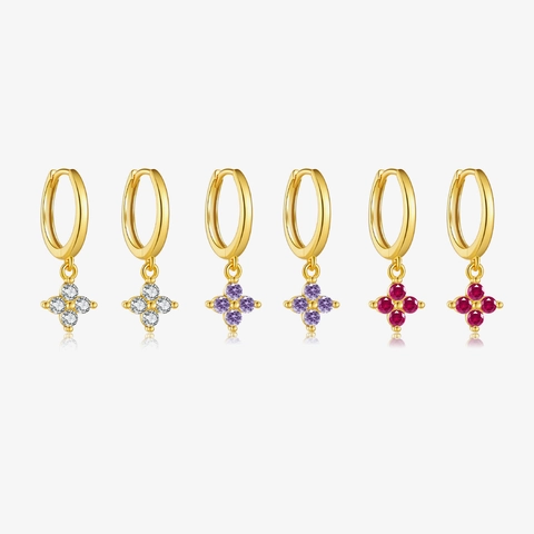 925 Sterling Silver Flower Drop Earrings For Women Zirconia 18K Gold Plated Four-Leaf Clover Hoop Dangle Earrings Jewelry
