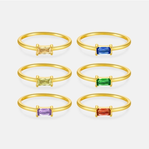 925 Sterlingsilber Vergoldet Baguette Schliff Zirkonia Dünnes Band Ring Für Damen Minimalistisch Elegant Quadratischer Stein Fingerschmuck