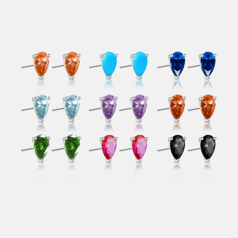 925 Sterlingsilber Birnenform Ohrstecker Für Damen Bunte Zirkonia Eingelegt 18K Vergoldet Träne Ohrringe Mode Schmuck Zubehör