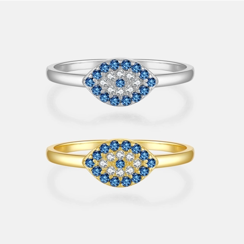 Anello in Argento Sterling 925 Malocchio Zirconia Intarsiato Oro Argento Anello Impilabile per Donna Gioielli di Moda Regalo