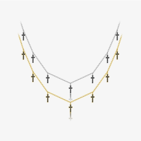 Collar de Colgante de Cruz Múltiple de Plata de Ley 925 Con Zirconia Negra Blanca Arco Iris Chapado en Oro 18K Joyería Minimalista para Mujer